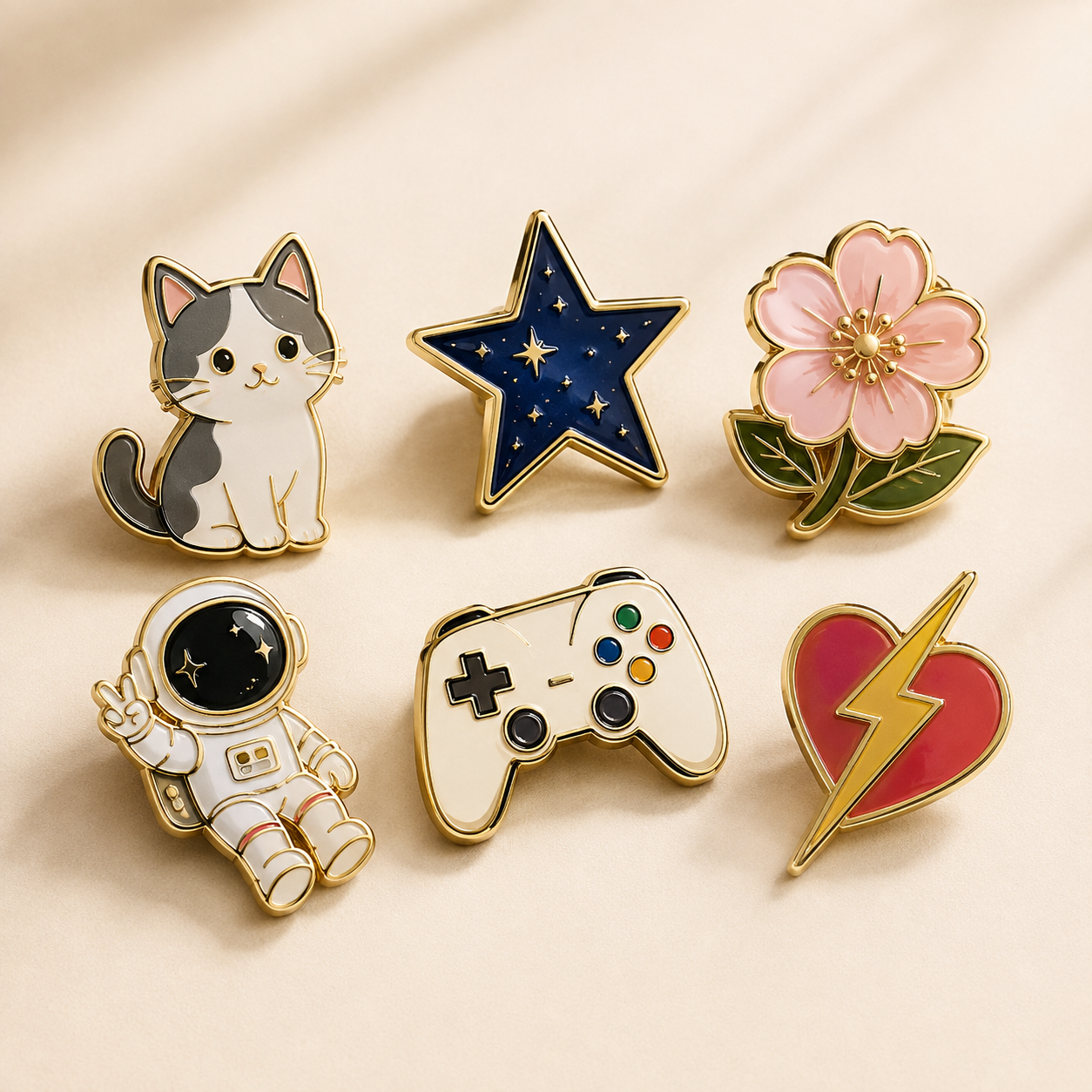 Custom enamel pin design examples from the existing Custom Pins page